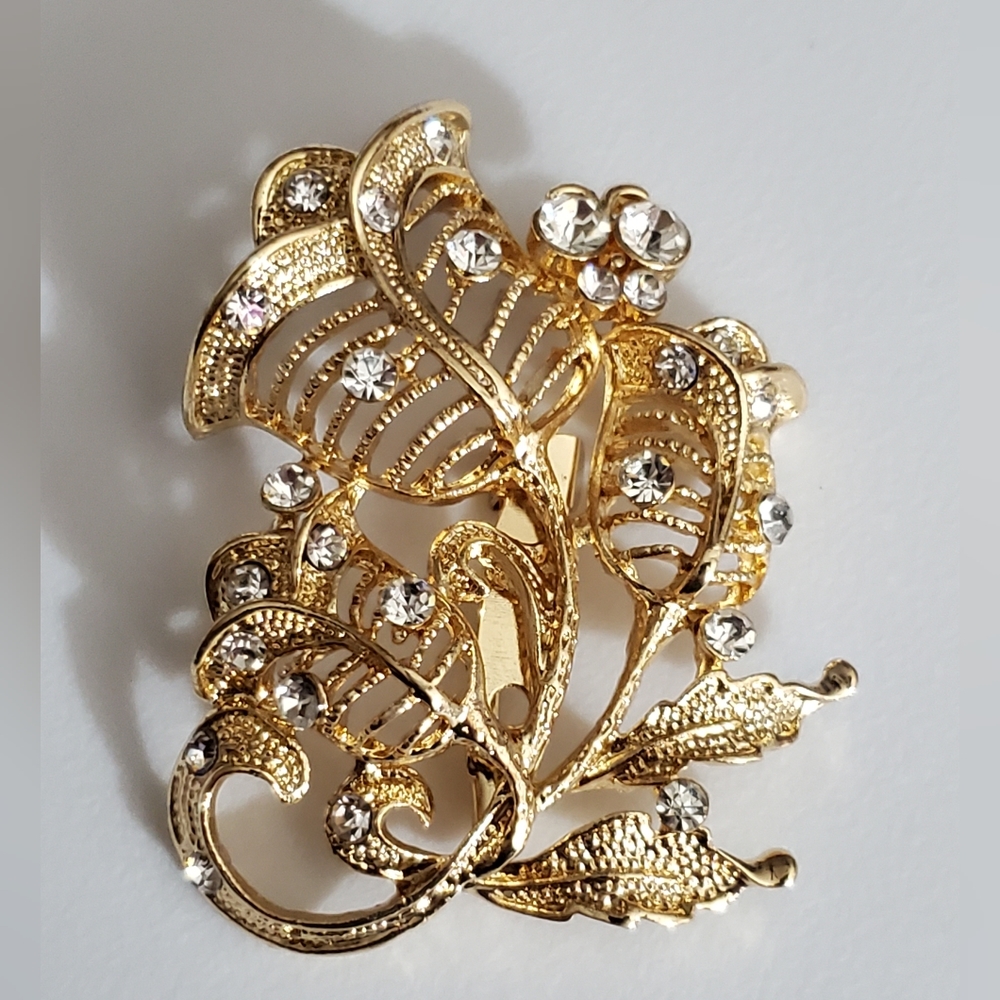 Vintage lilly of the valley tulip flowers brooch crystals rose gold 60's 70's